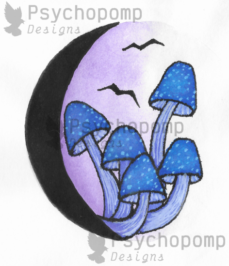 Moon Mushrooms (Blue & Birds)
